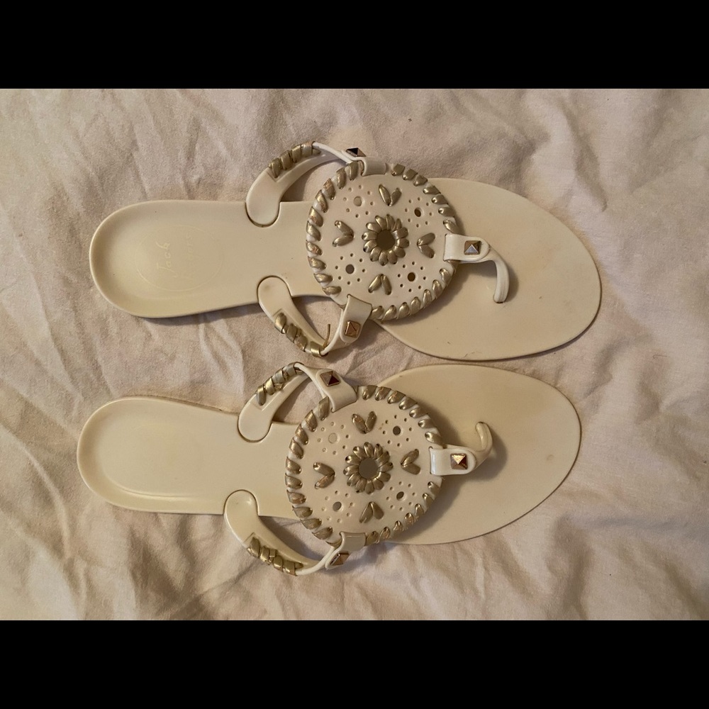 Jack Rogers Cream Embellished Leather Sandals